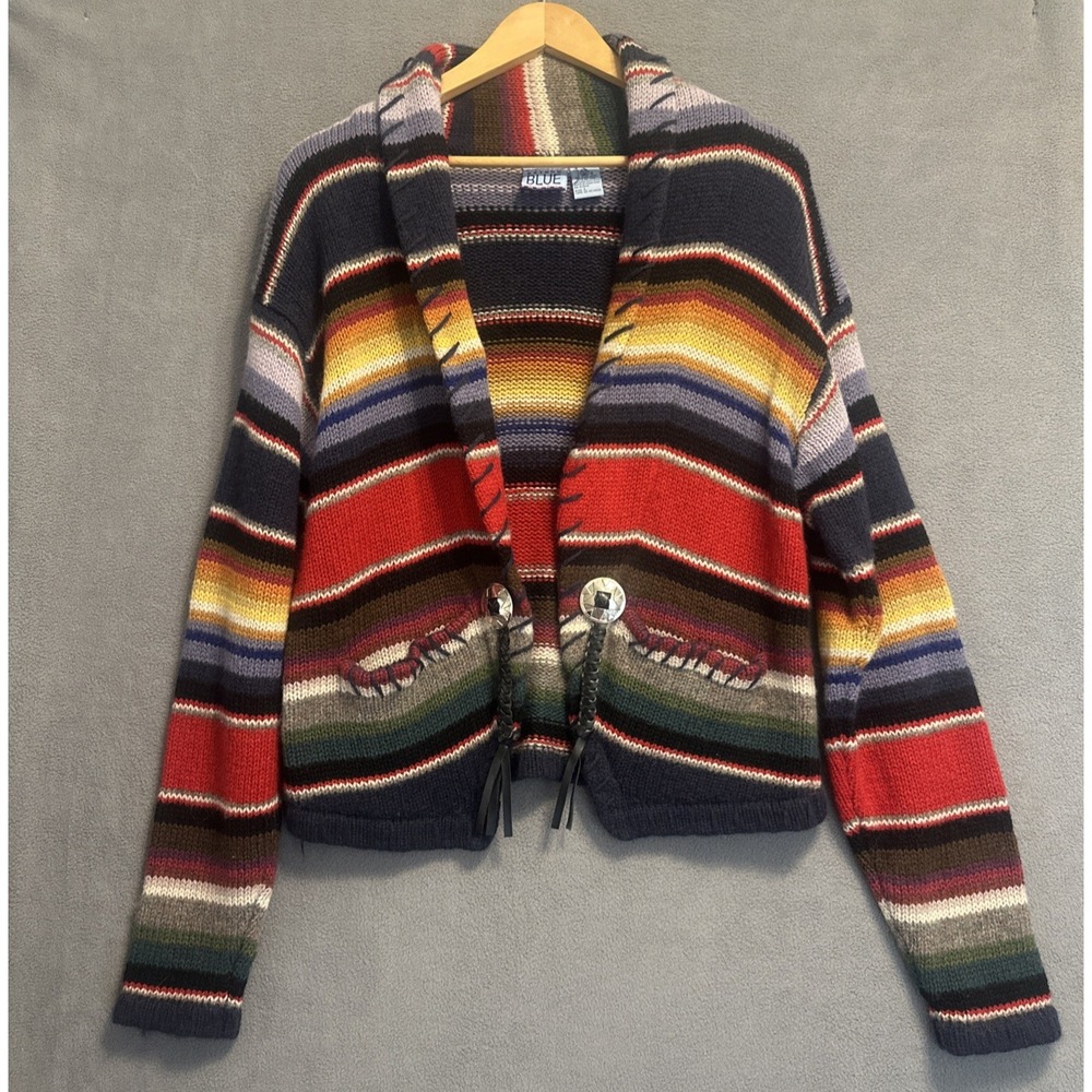VTG Shetland Wool Cardigan Sweater Blazer Womens Large Southwestern Conch